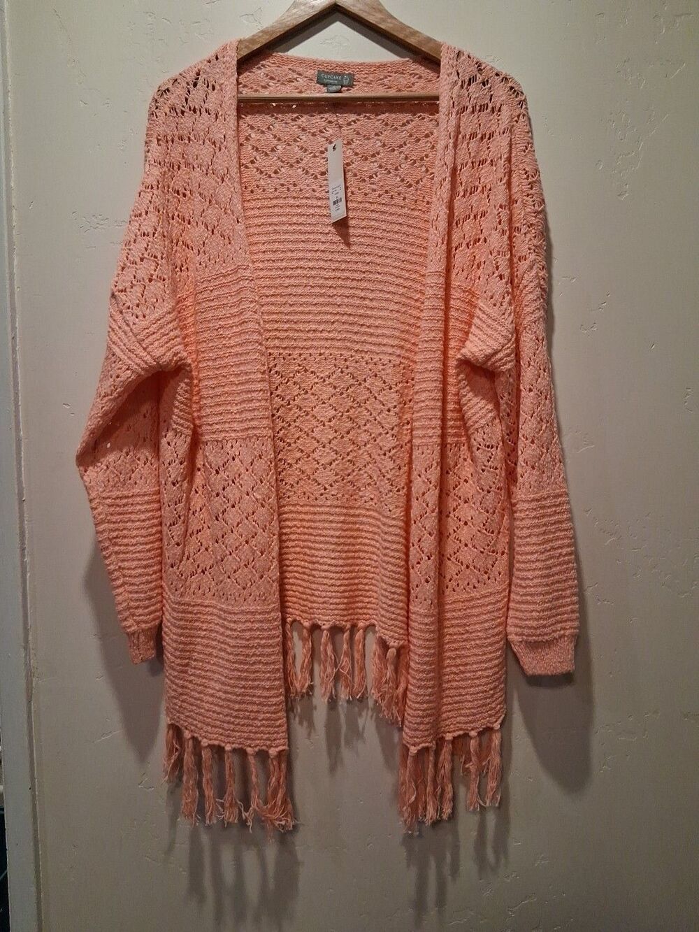 Cupcake Clothing LTD Cotton Peach Open Front Cardigan M Boho Cowboy Beach *READ*